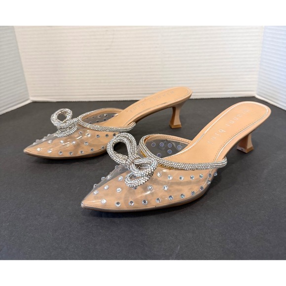 Gianni Bini Shoes - NWT Gianni Bini Clear Rhinestone Studded Bow Pointed Toe Kitten Heel Mules Sz 8